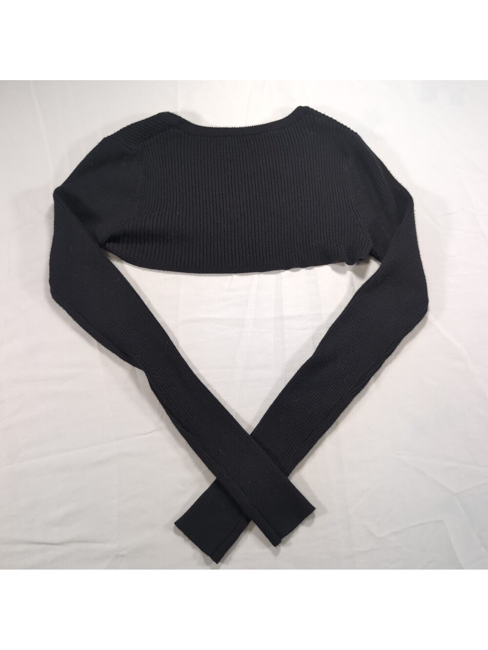Solid Black Ribbed Knit Long Sleeve Shrug Bolero